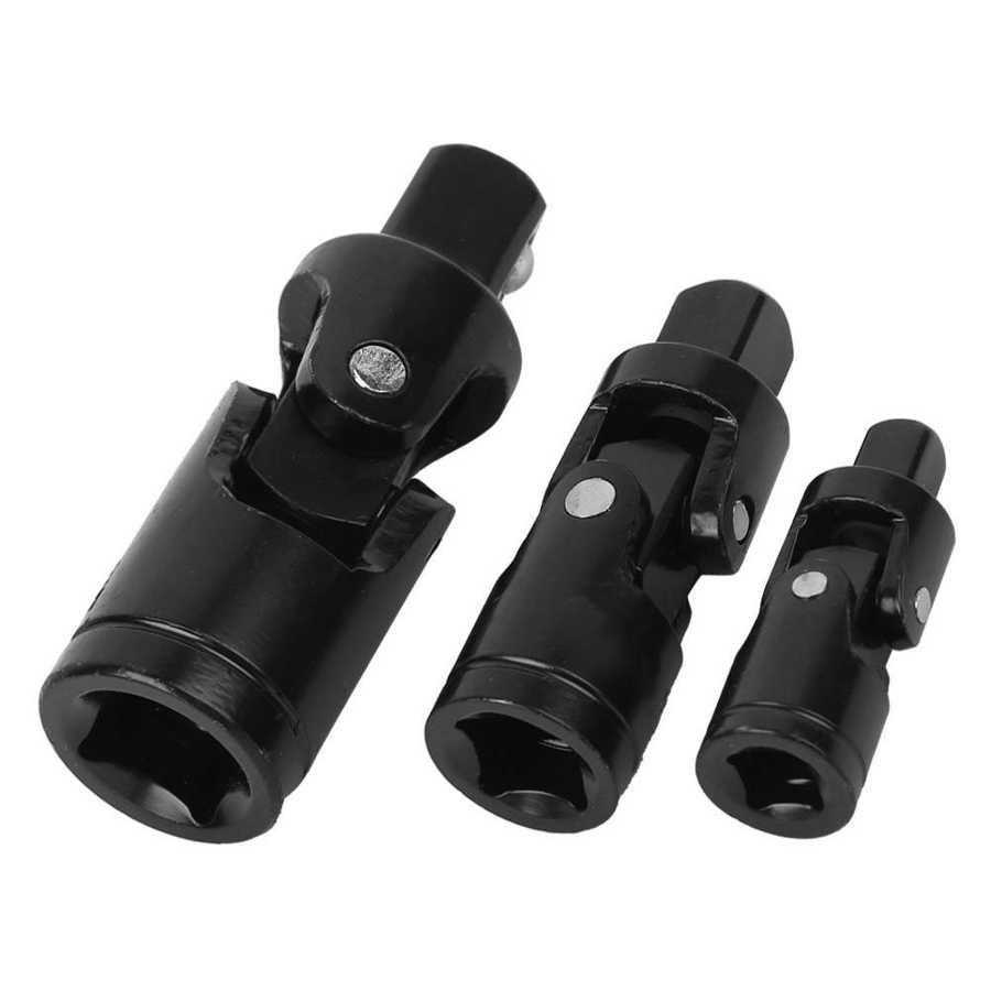 3Pcs Swivel Universal Joint Set Chrome Vanadium Steel Joint Socket Wrench Extension Bar Socket Adapter 1/2 3/8 1/4inch