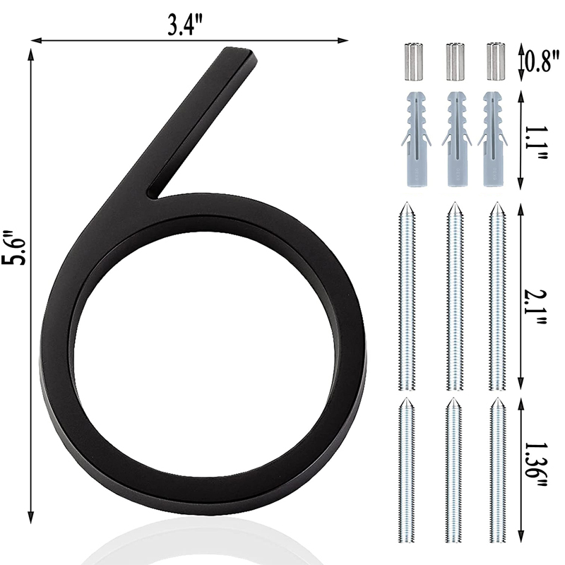 5,6 inch appartement deurnummers waterdicht zinklegering straat brievenbus huisadresborden zwart modern huis drijvende plaat cijfer