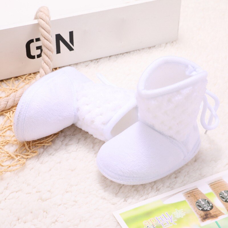 Newborn Kids Baby Boots Winter Plus Velvet Tie Flowers Warm Soft Cotton Booties Baby Girl Shoes 0-18M