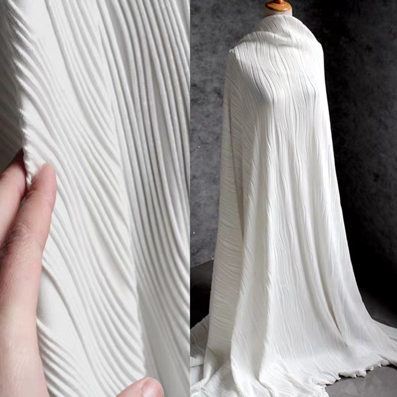 Geplooide Stof Witte Lijn Textuur Elastische 3d Strepen Textuur Diy Broek Patchwork Bazin Riche Jurk High-End Stof