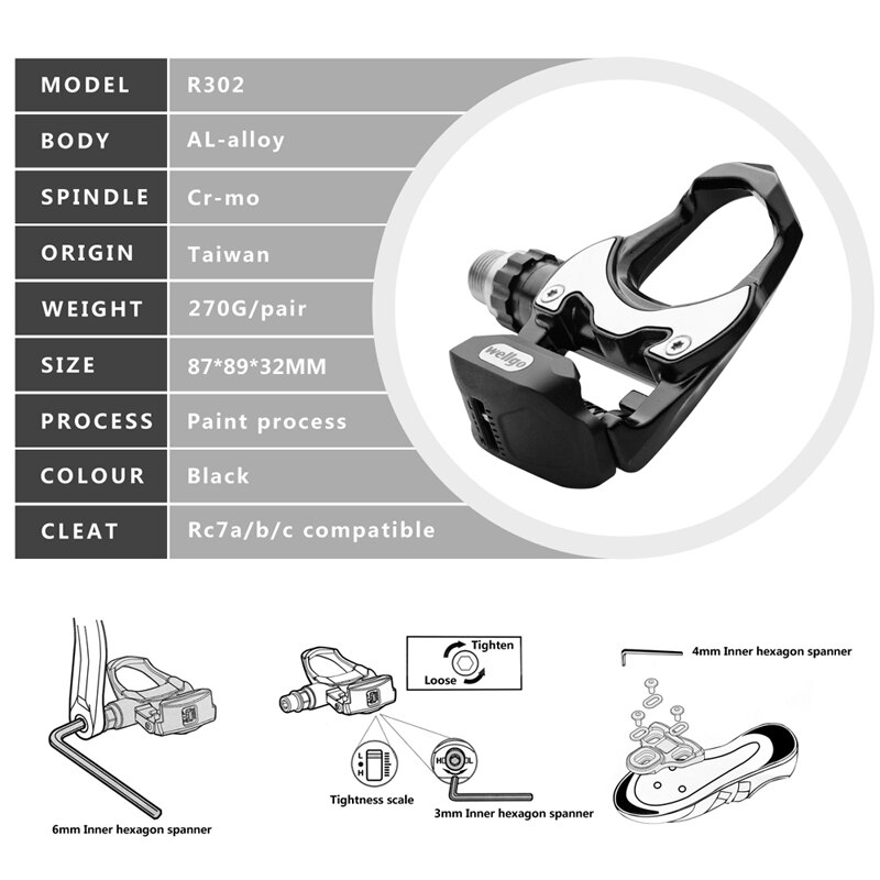Wellgo R302 Ultralight Road Bike MTB Bicycle Pedals All-alloy Cr Mo Steel Bearing Self-locking Clipless Bicicleta Pedal Cleats