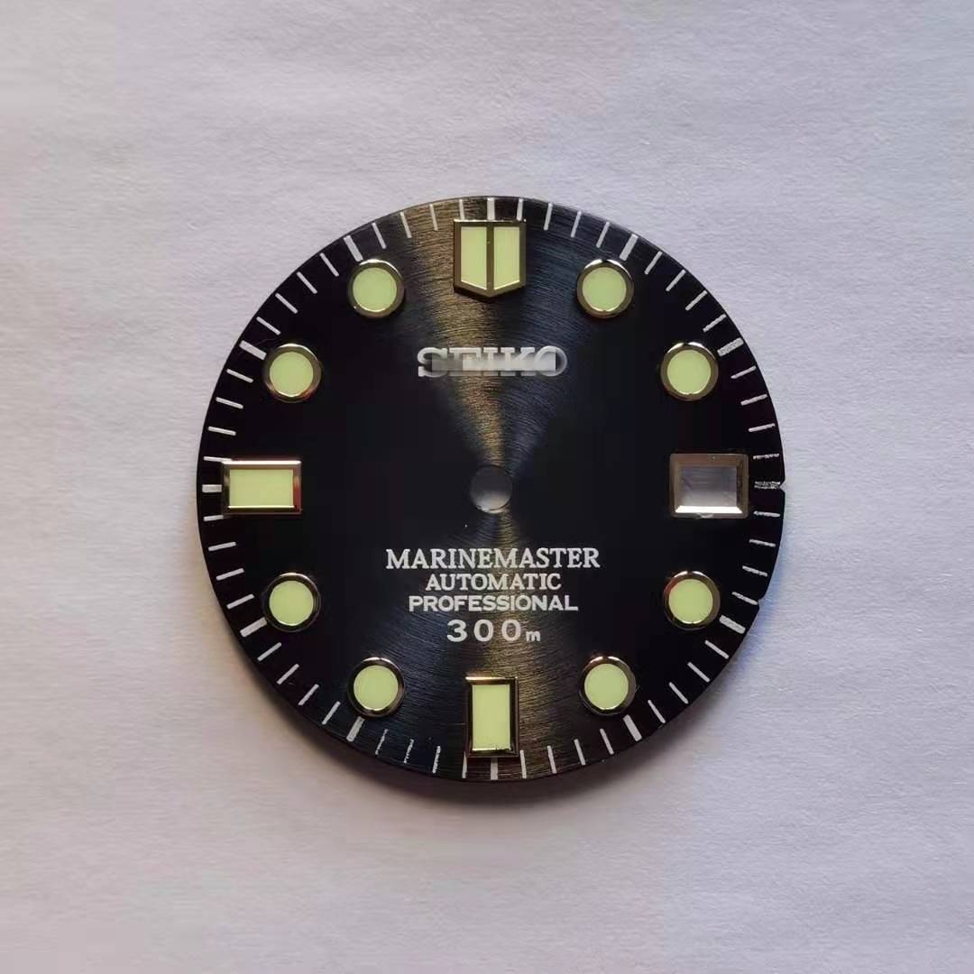 Koperen Plaat C3 Lichtgevende Wijzerplaat Omgebouwd Zon Patroon Letterlijke Skx007 Kleine Mm Abalone Nh35 Universele Nh35 Wijzerplaat: MARINEMASTER-2 / gold.green lume