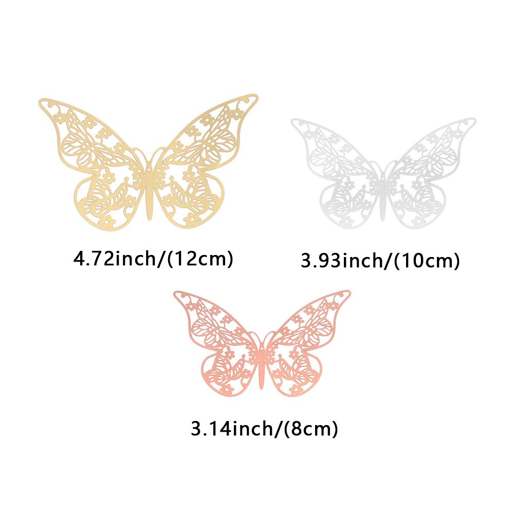 12 Stks/pak 3D Hollow Vlinder Muurstickers Diy Metalen Textuur Goud Zilver Rosegoud Mariposas Decals Feestartikelen Home Decor