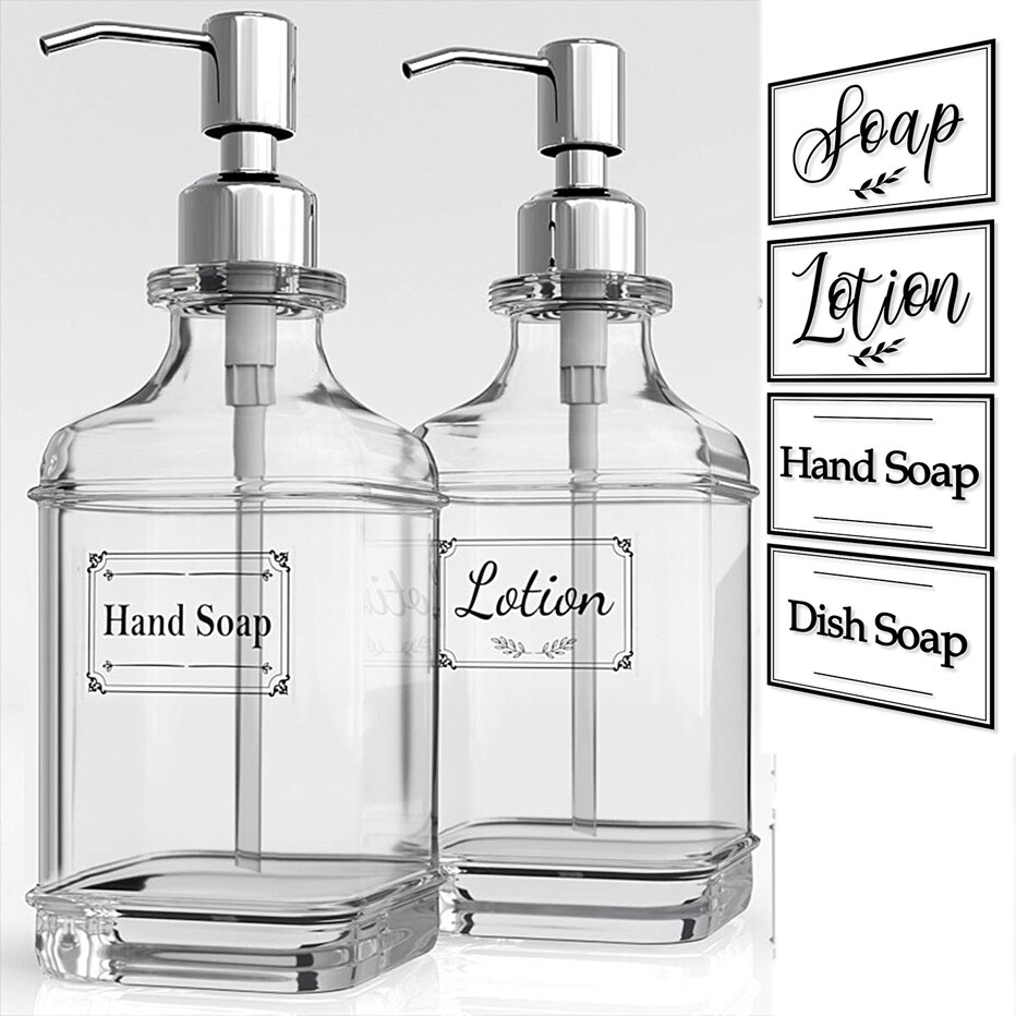 500Ml Glas Zeepdispenser Hervulbare Shampoo Douchegel Lotion Fles Met 4 Stuks Clear Stickers Voor Keuken En badkamer