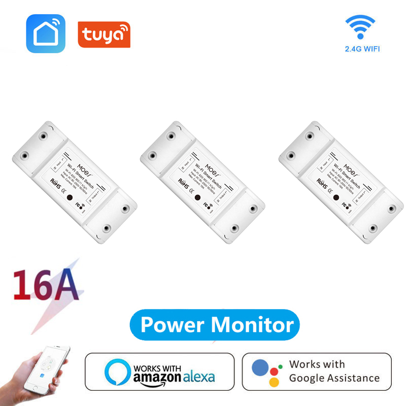 Tuya Wifi DIY Smart Switch Relay Module Power Monitor Tuya/Smart Life App Remote Control 16A Breaker Work With Alexa Google Home: 3PCS