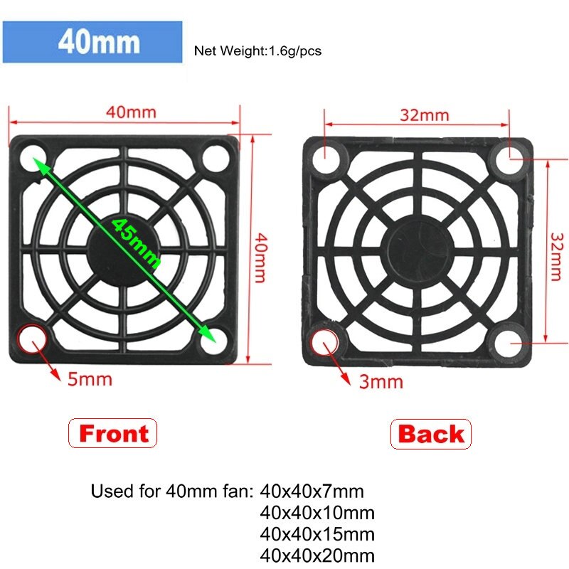 10 stuks Veel Gdstime Computer Mesh 40mm 50mm 60mm 70mm 80mm 90mm 120mm PC Fan Dust Filter 4cm 5cm 6cm 7cm 8cm 9cm 12cm: 40mm