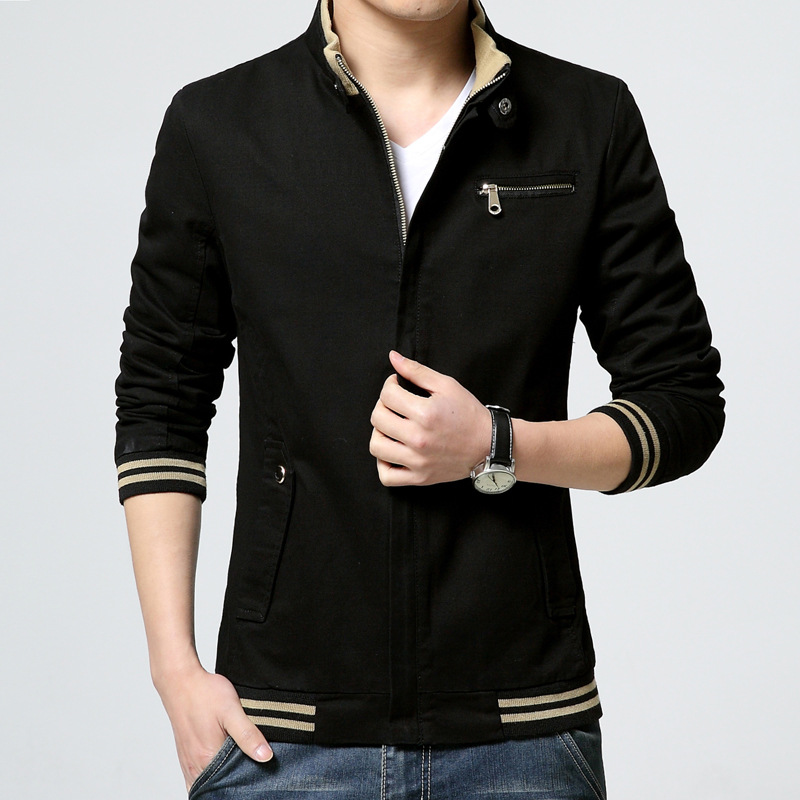 Blouson aviateur à col montant pour hommes, veste à glissière décontractée, coupe-vent pour hommes, vestes de baseball pour hommes, vêtements d'extérieur, vêtements de: XXXL / Black