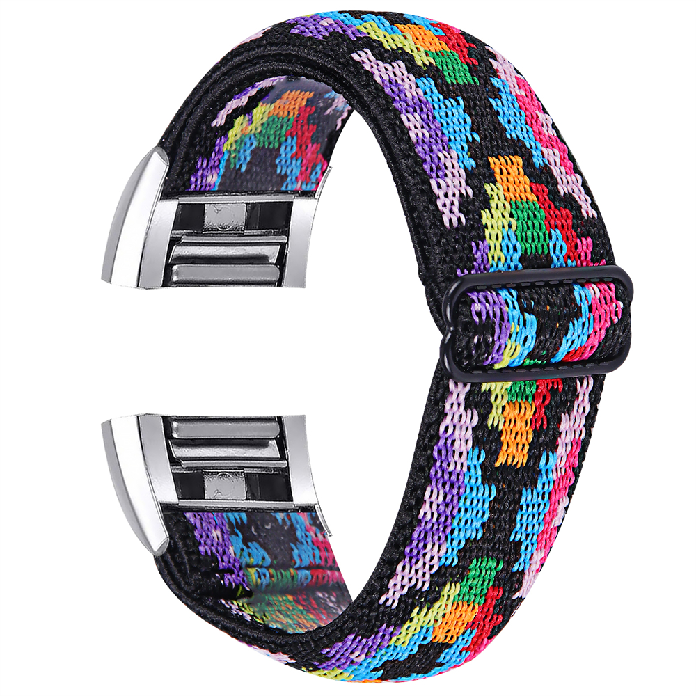 Weiches Nylonband für Fitbit Charge 2, Sport, gewebt, elastisch, dehnbar, Solo-Uhrenarmband, Schlaufe für Fitbit Charge 2 Ersatz: White black