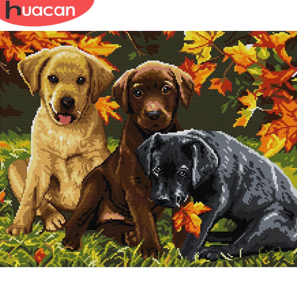 Huacan broderi korsstygn hund djur kit vit duk heminredning handarbetsset 11ct 14ct diy