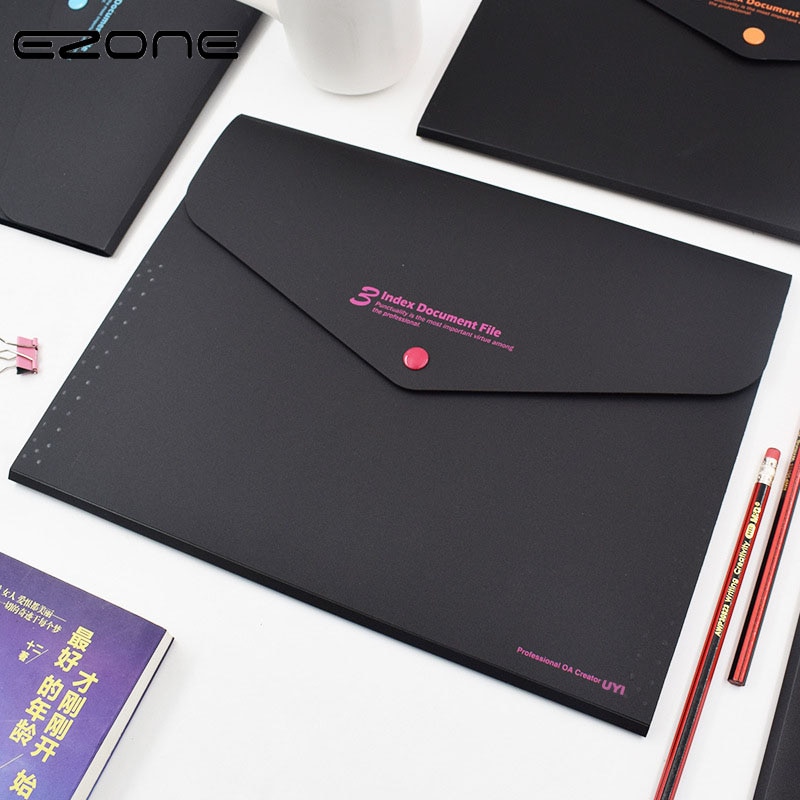 EZONE 1PC A4 Button File Bag Large Capacity Multi-layer Folder 8 Colors Meeting Information Bag Utility Stationery