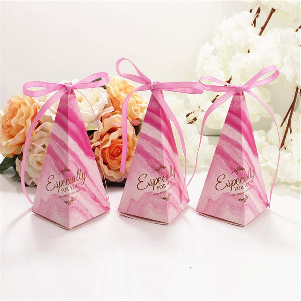 50Pcs Pyramid Shape Candy Boxes with Ribbon Wedding Birthday Party Favor DC120