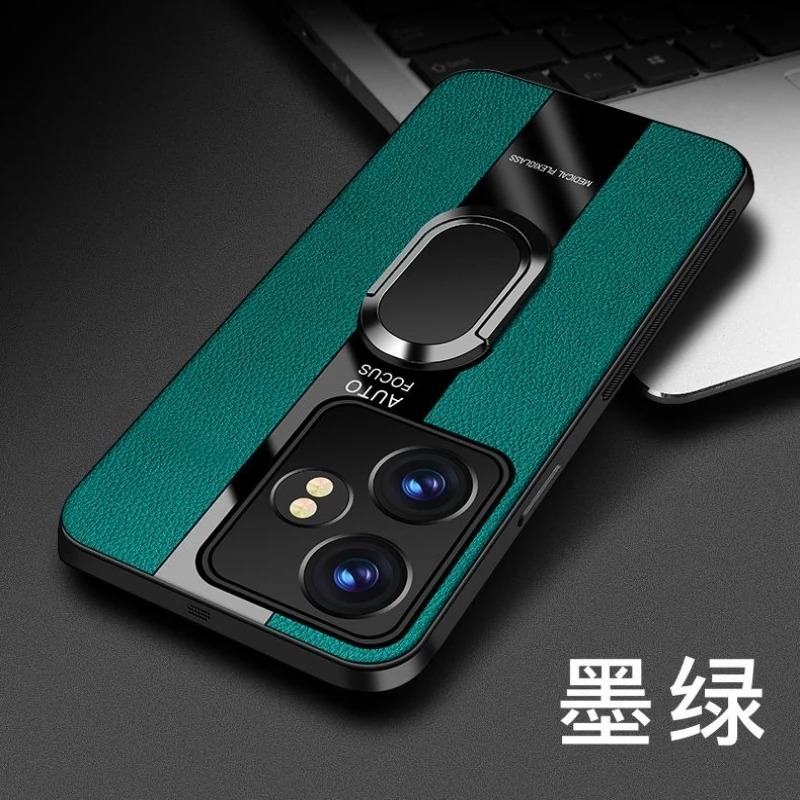 Voor Realme GT Neo 6 Case Magnetische Ring Back Cover Voor Realme GT Neo6 6 SE GT6 6T Luxe lederen Capa Siliconen Schokbestendige Bumper: Aluminium / green