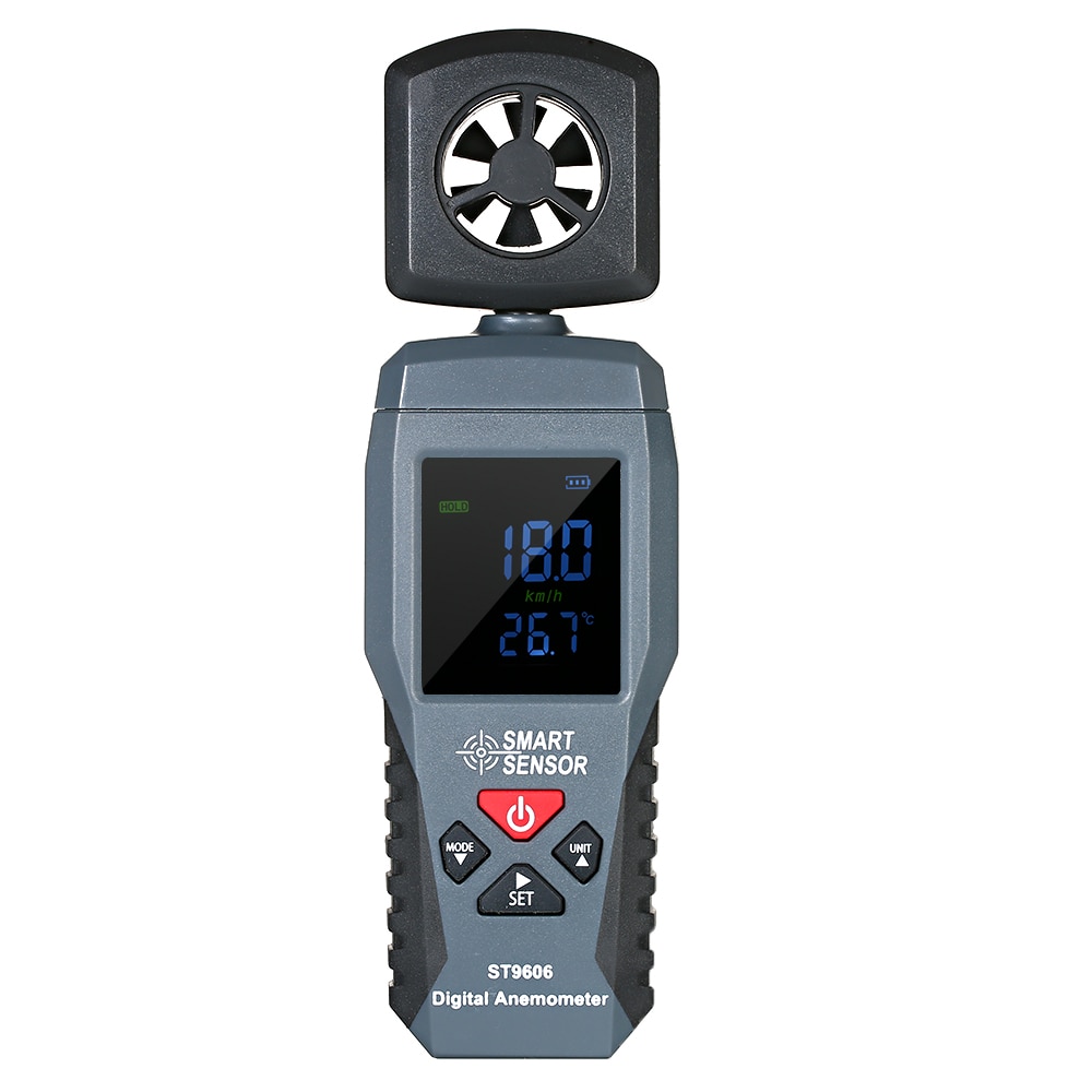 SMART SENSOR Portable Digital LCD Wind Speed Sensor Anemometer Thermometer Meter Air Velocity Gauge with Backlight