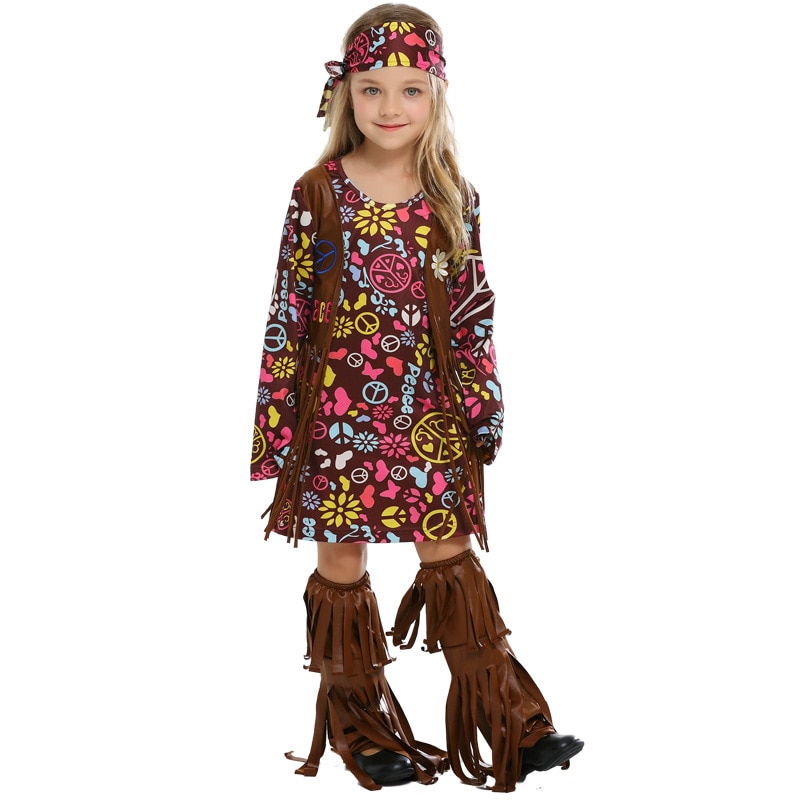 Volwassen Kid 60's Hippie Kostuum Bloem Power Disco Kostuum Dames 70s Diva Fancy Dress Outfit Halloween Kostuums voor Vrouwen meisje