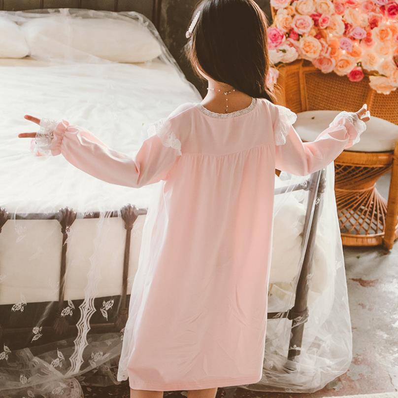 Cotton princess embroidery sleep dress spring mesh patchwork cotton home clthes girls sleep wear ws1391