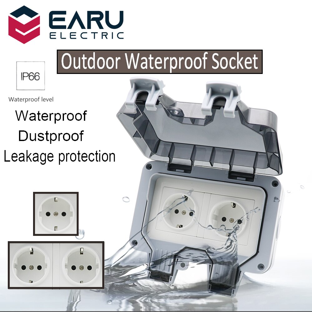 German DE EU Standard IP66 16A AC250V Weatherproof Waterproof Outdoor Wall Power Socket Box Electrical Outlet for Charging Pile