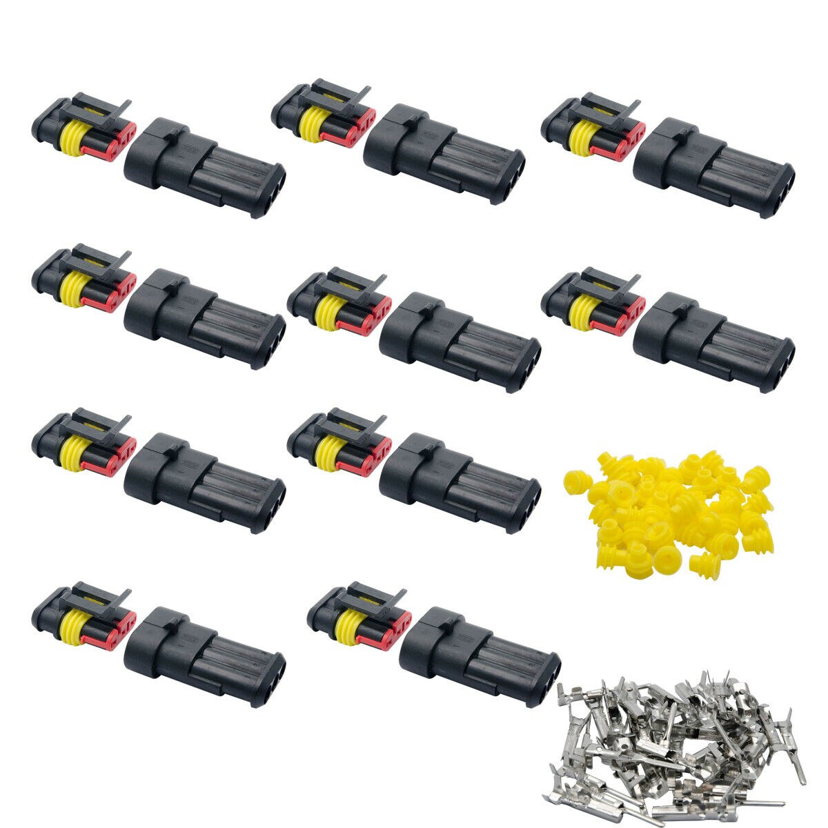 10 X 2/3/4Pin Plug Terminal Wire Connector Sealed Waterproof Electrical Car SUV Motorbikes Boats, Jet Ski: 3 Pin without wire