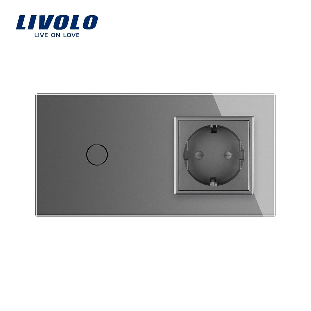 Livolo Eu Standard Touch Schakelaar, Grijs Crystal Glass Panel, 110 ~ 250V 16A Stopcontact Met Licht Schakelaar, VL-C701-15/VL-C7C1EU-15