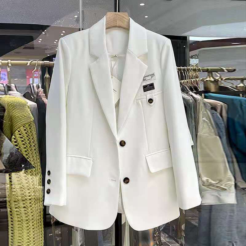 Veste ample décontractée pour Femme, Blazer blanc à mi-longue durée, printemps-automne: White / S