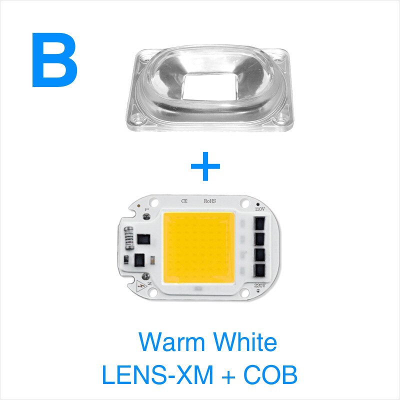 Chip de lámpara LED COB Reflector de lente LED, 50W, 220V, IC inteligente, bricolaje, 90 grados, soporte fijo para Reflector LED, necesita disipador térmico: B Warm White XM