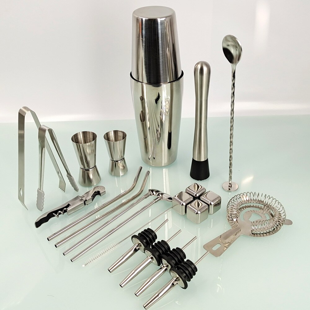 22pcs Stainless Steel Cocktail Shaker Mixer Wine Martini Boston Shaker For Bartender Drink Party Bar Tools 550ML/750ML