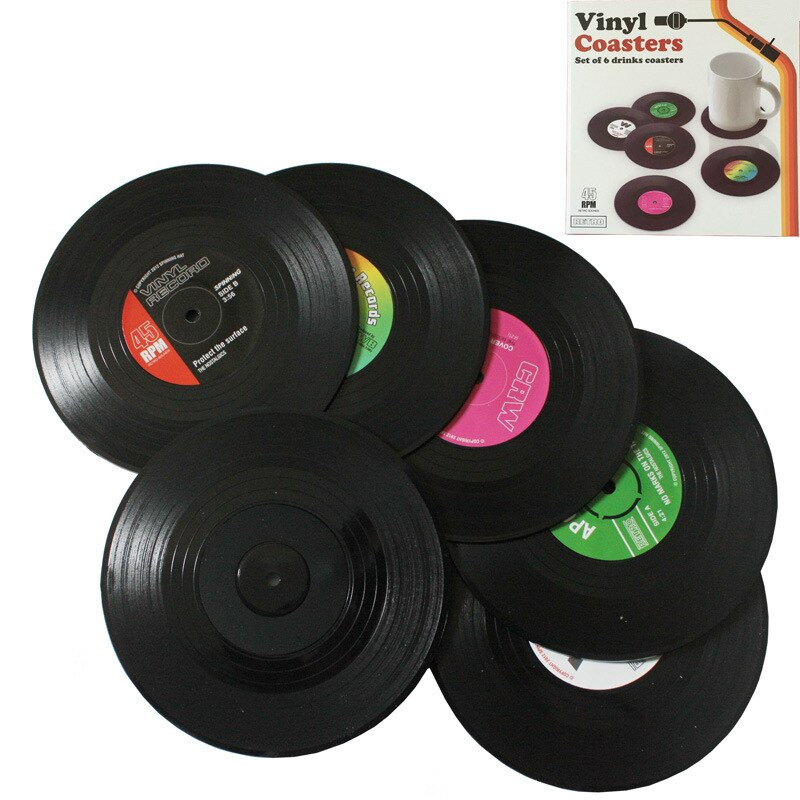 6 Stks/set Vinyl Record Placemats Drinken Coaster Tafel Placemats Koffie Mok Cup Onderzetters Hittebestendige Antislip Pads