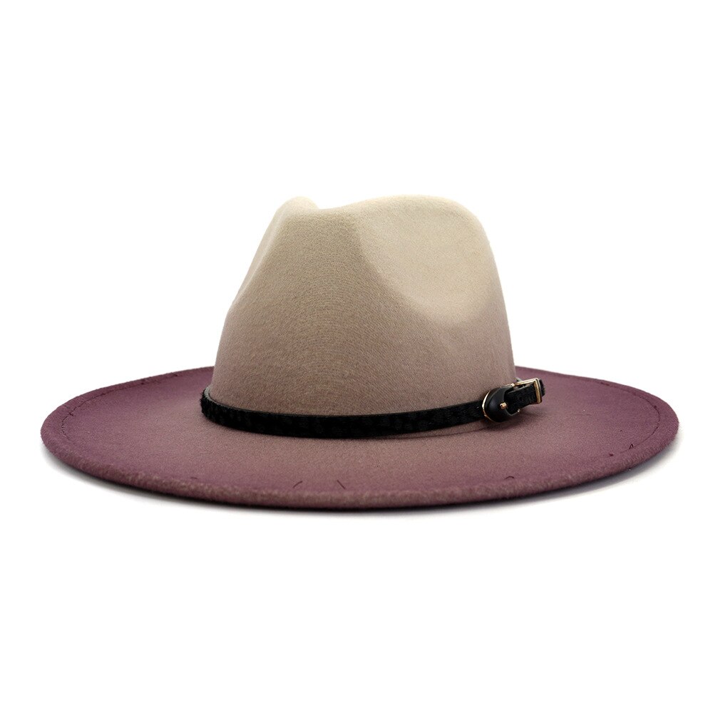 Heren dames geschilderde wollen fedora hoed europese en amerikaanse stijl grote rand hoed unisex katoen polyester petten: Paars