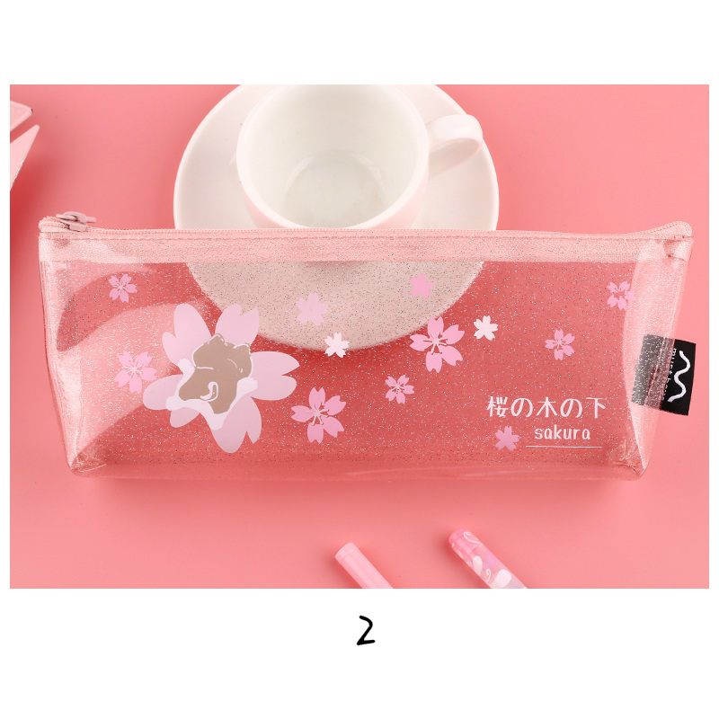 Mr.Paper 4 Designs Pink Cherry Blossom Shiba Inu Transparent Pencil Bags School Case Student Large Size Pencil Bags: 2