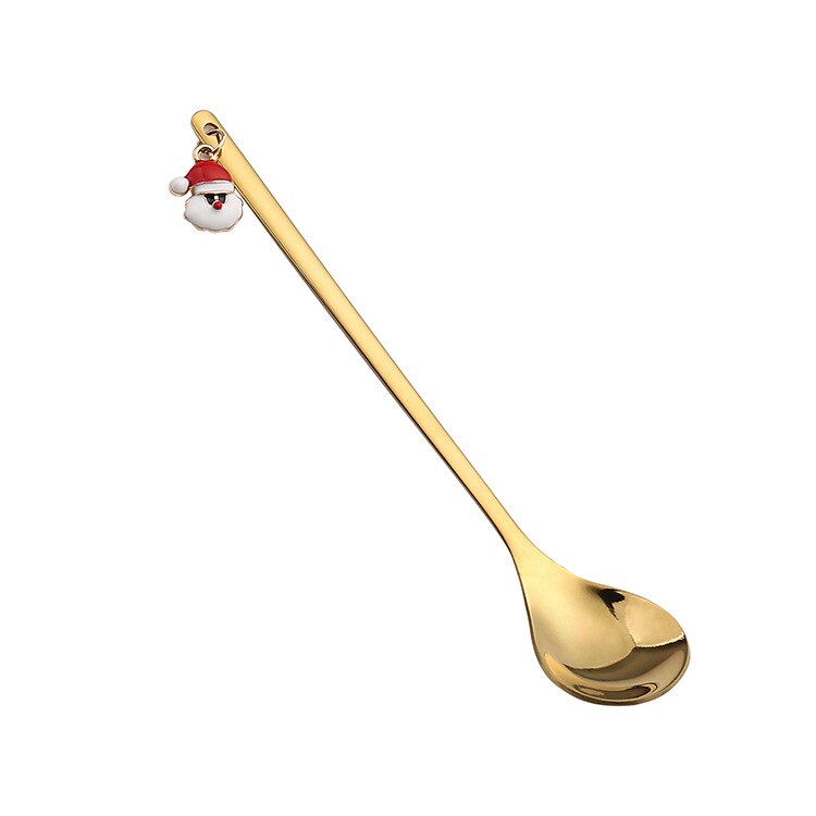 Christmas Spoon Vacuum Plating Stainless Steel Coffee Spoon Long Handle Tea Spoons Kitchen Drinking Flatware