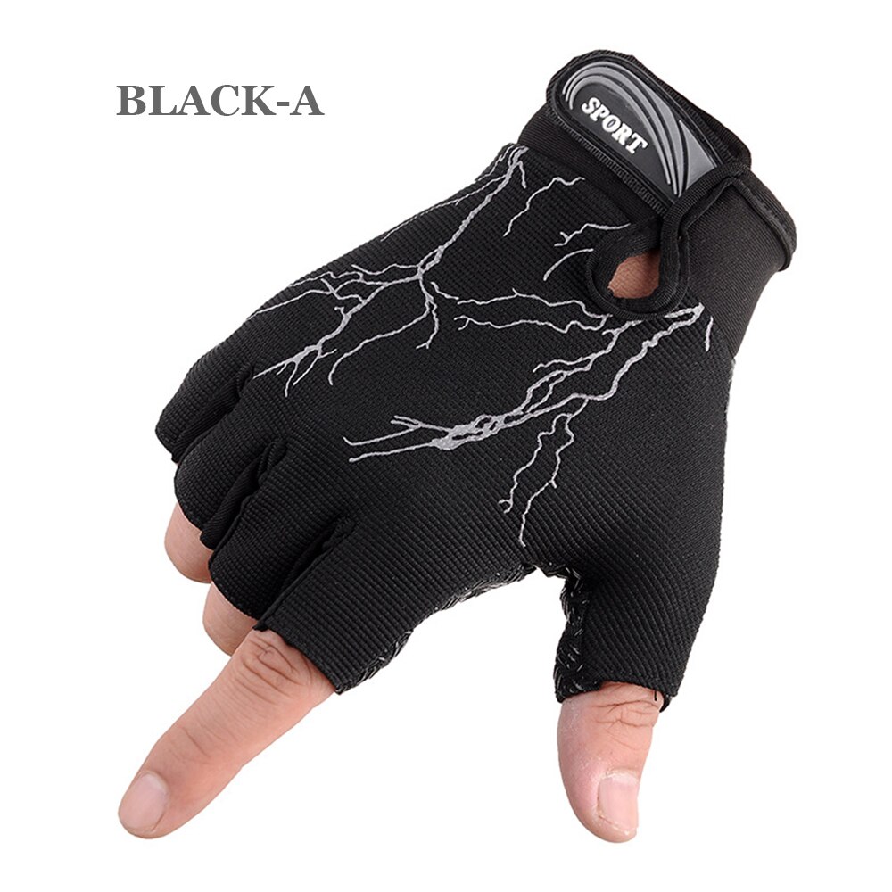 Guantes Unisex para gimnasio y Fitness, guantes deportivos para levantamiento de pesas con medio dedo para Crossfit, culturismo, ciclismo y ciclismo al aire libre: Black-A