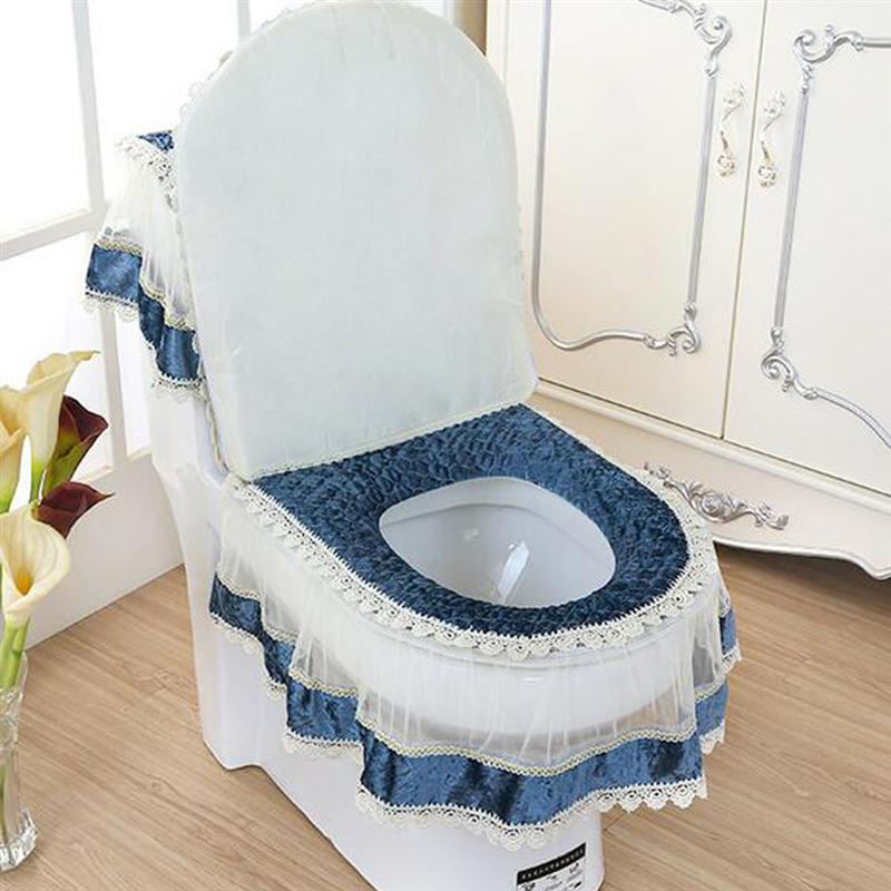 3-Piece European Style Plush Bathroom Toilet Decor Tank Cover Cushion Toilet Seat Cover Pads Set Gold Velvet Three-Piece Suit