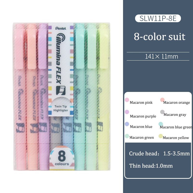 Resaltador de línea recta de doble cabeza SLW11, color rosa macaron, texto de alto brillo, annotati, 8 Uds.: Blanco