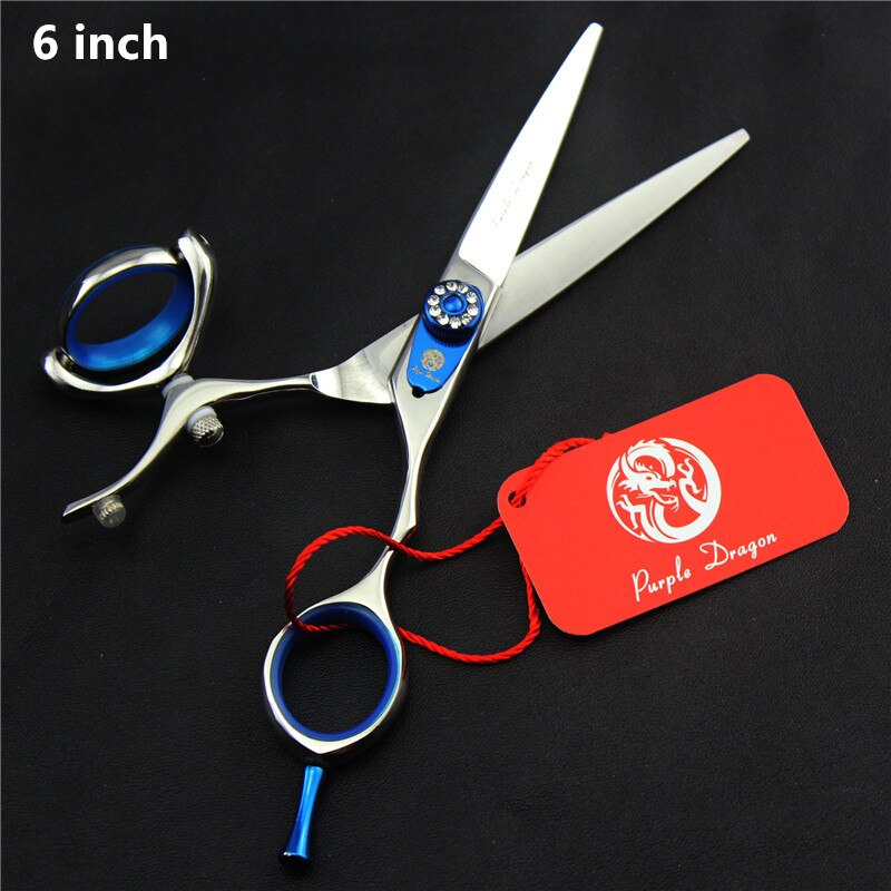 Purple Dragon 5.5 in. Hairdressing Scissors,62HRC JP440C,CUTTING SCISSORS,rotating handle,necessary for barbers: sliver blue