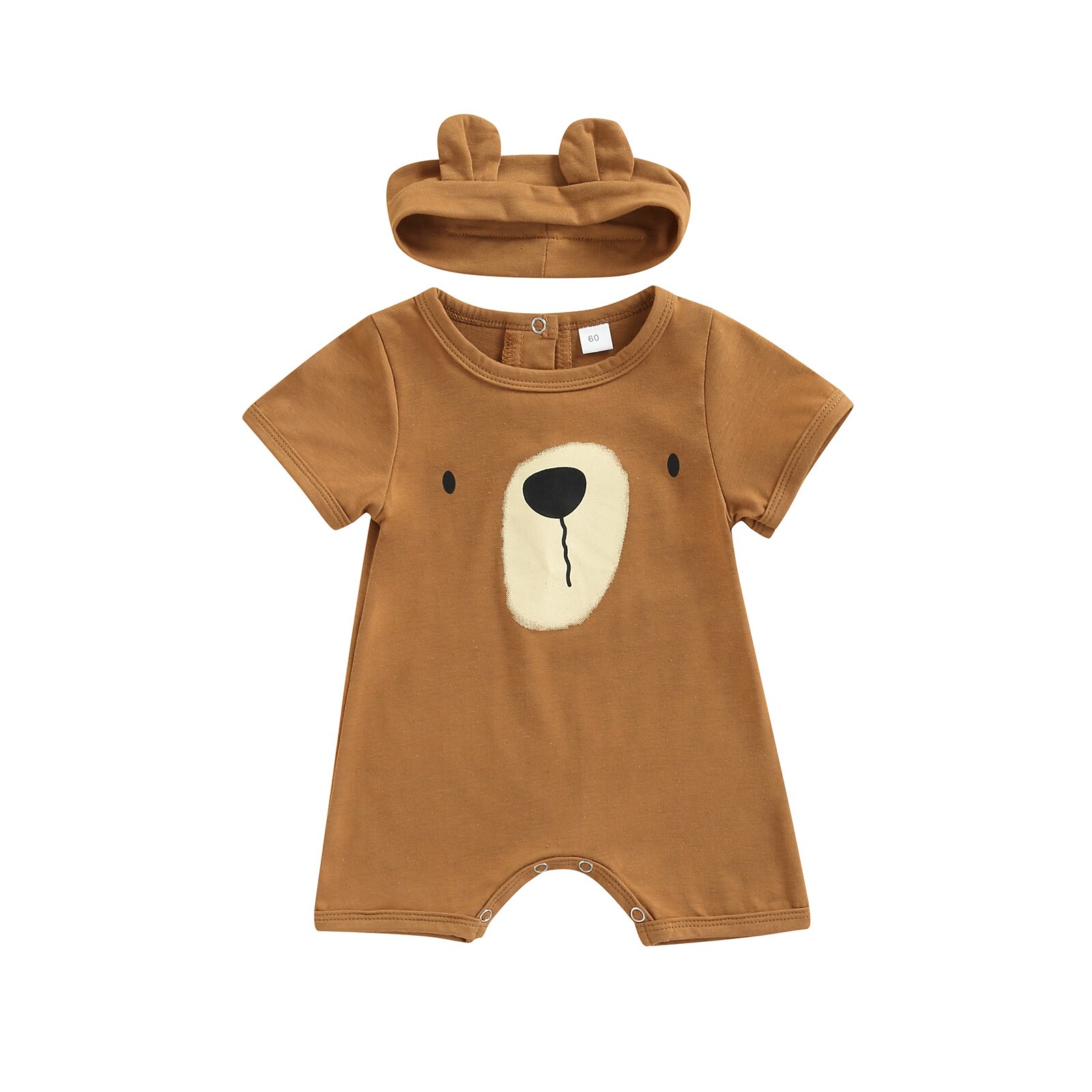Kleinkind Neugeborenen Baby Jungen Sommer Outfit setzt Kurzarm Rundhals Karikatur Bär Gesamt + Stirnband: Braun / 18m