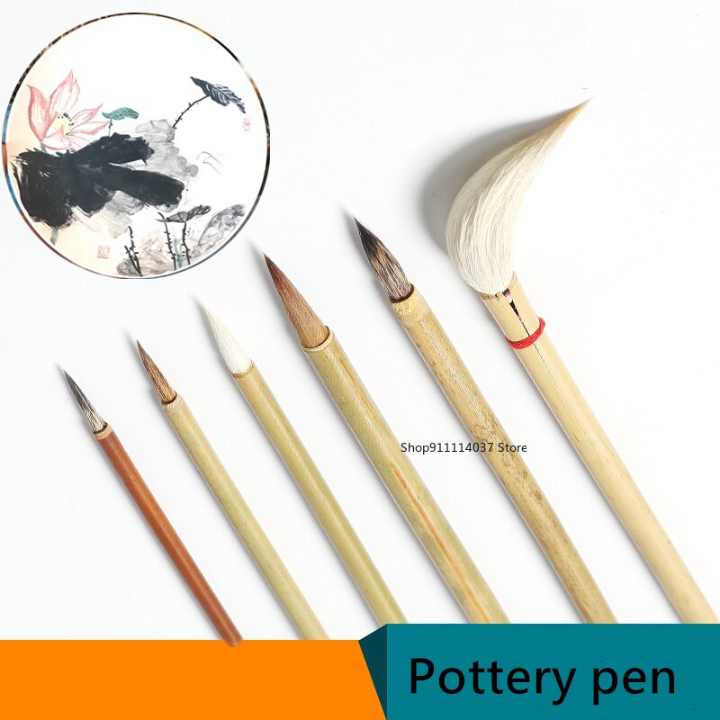 6 teile/satz Keramik Schreiben Pinsel Bambus Pinsel Malerei Gemalt Haken Stift Kehr Asche Feuchtigkeitsspendende Pinsel Keramik Tonne Polymer Werkzeug
