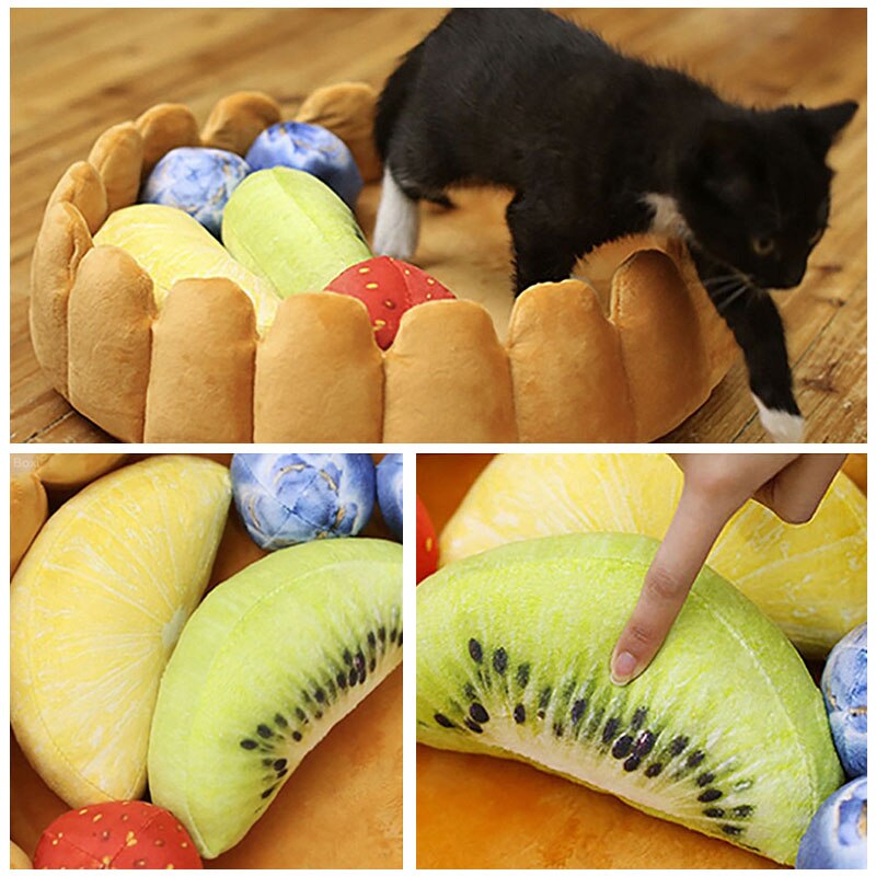 Kawaii Fruit Tart Dog Cat Bed House Cotton Cake Shaped Pet Kennel Home Funny Cute Puppy Kitten Washable Nest Winter Warm Cushion