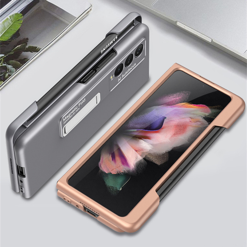 Magnetische Kickstand Pen Houder Slot Case Voor Samsung Galaxy Z Vouw 3 Case Met Mobiele Telefoon Stylus Pen Matte Hard pc Cover