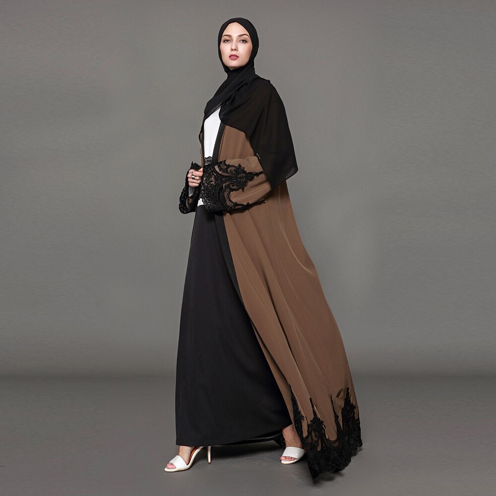 Cardigan Kimono Aperto Nero | Abito Lungo Donna Musulmana | Caftano Arabo