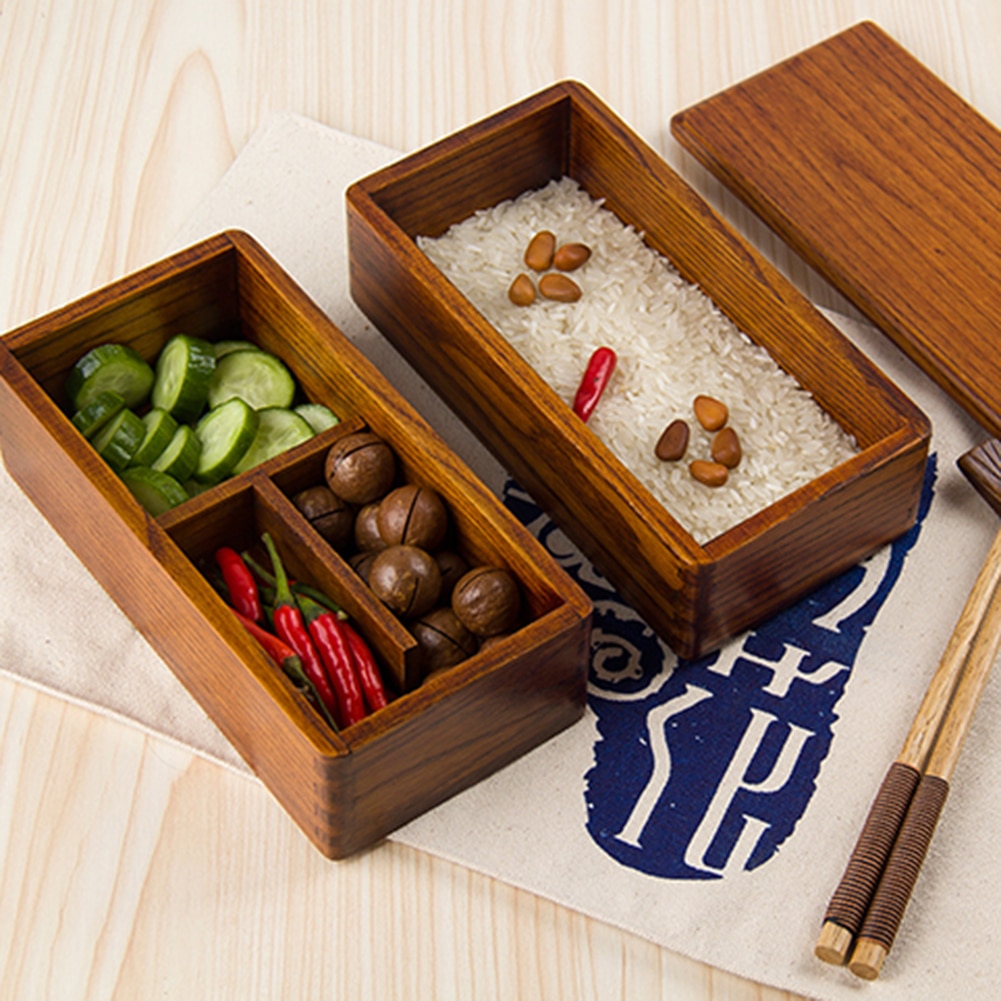 Wooden Lunch Box Japanese Bento Box Portable Eco-friendly Lunch Box For School Kids Office Worker