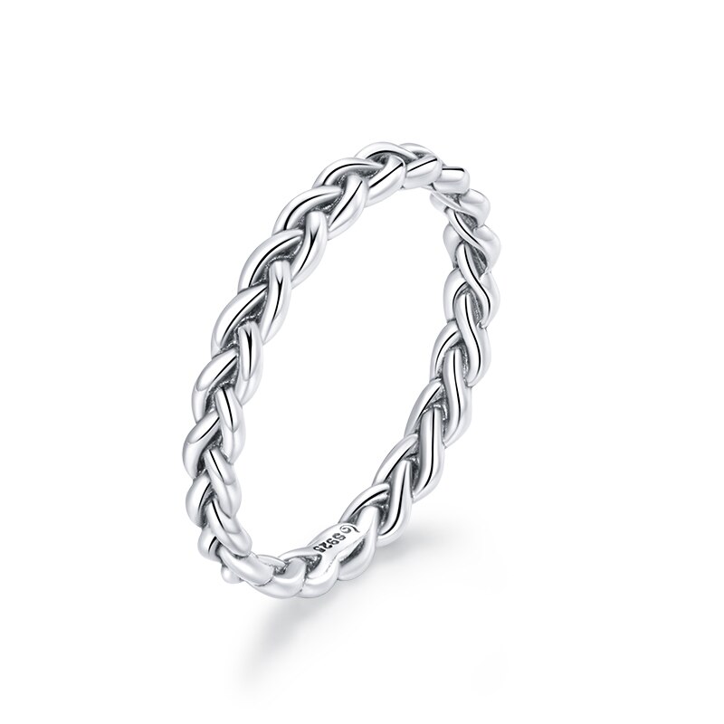 Bamoer anello intrecciato semplice in autentico argento Sterling 925 per donna accessori eleganti per gioielli da sposa con anello impilabile classico: A / 6