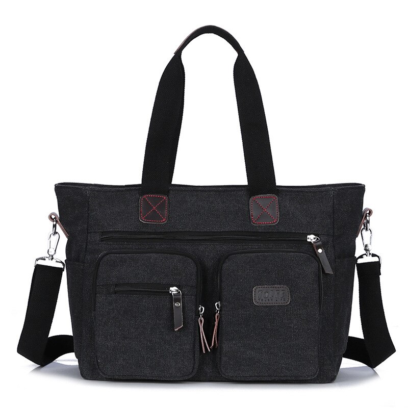 Men's Canvas Briefcase Business Handbag Multi-pocket Shoulder Crossbody Bag Laptop Office File Storage Organizer Men Bags: black