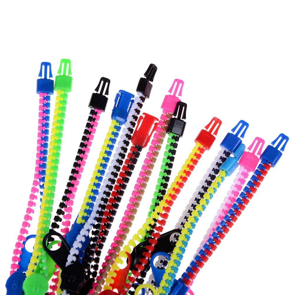 10 stk/parti afspændingsaflastning 0.6 * 19 cm lynlås armbånd armbånd dobbelt & enkelt farve metal lynlås fluorescerende neon fokus legetøj