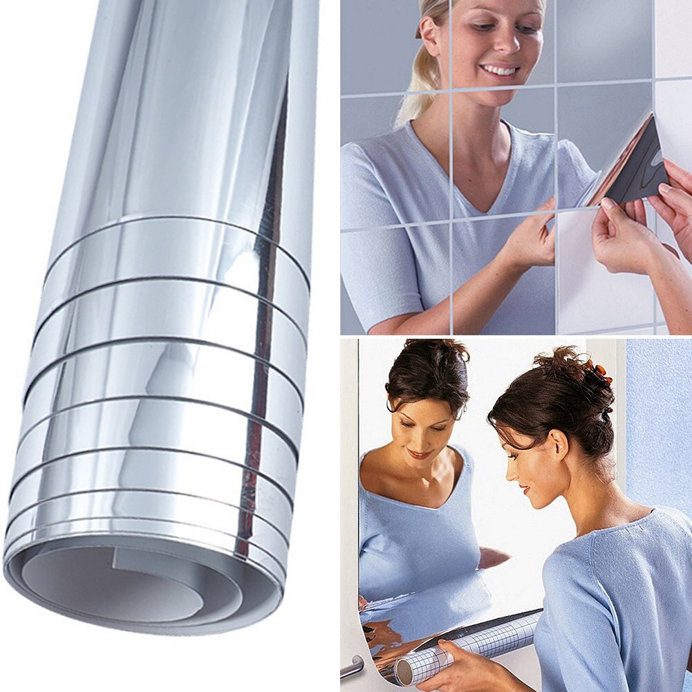 Espelho adesivo de parede reflexivo auto-adesivo diy pet cristal espelho decalques de parede à prova dwaterproof água ghs99