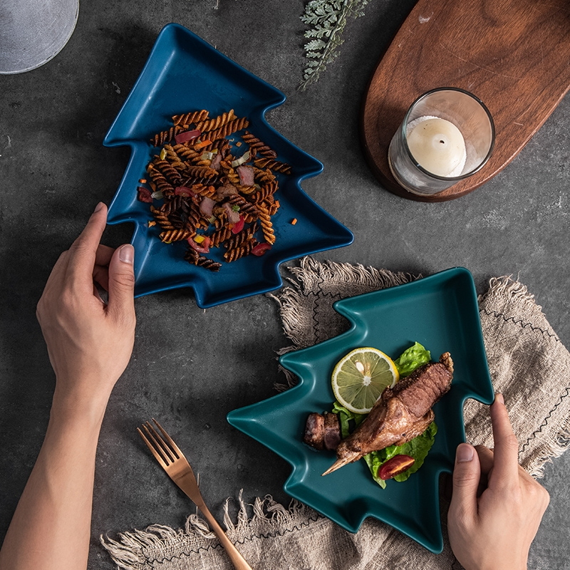 Christmas Tree Plate Ceramic Tableware Profiled Matte Breakfast Fruit Salad Dessert Western Plate Restaurant Kitchen Tableware