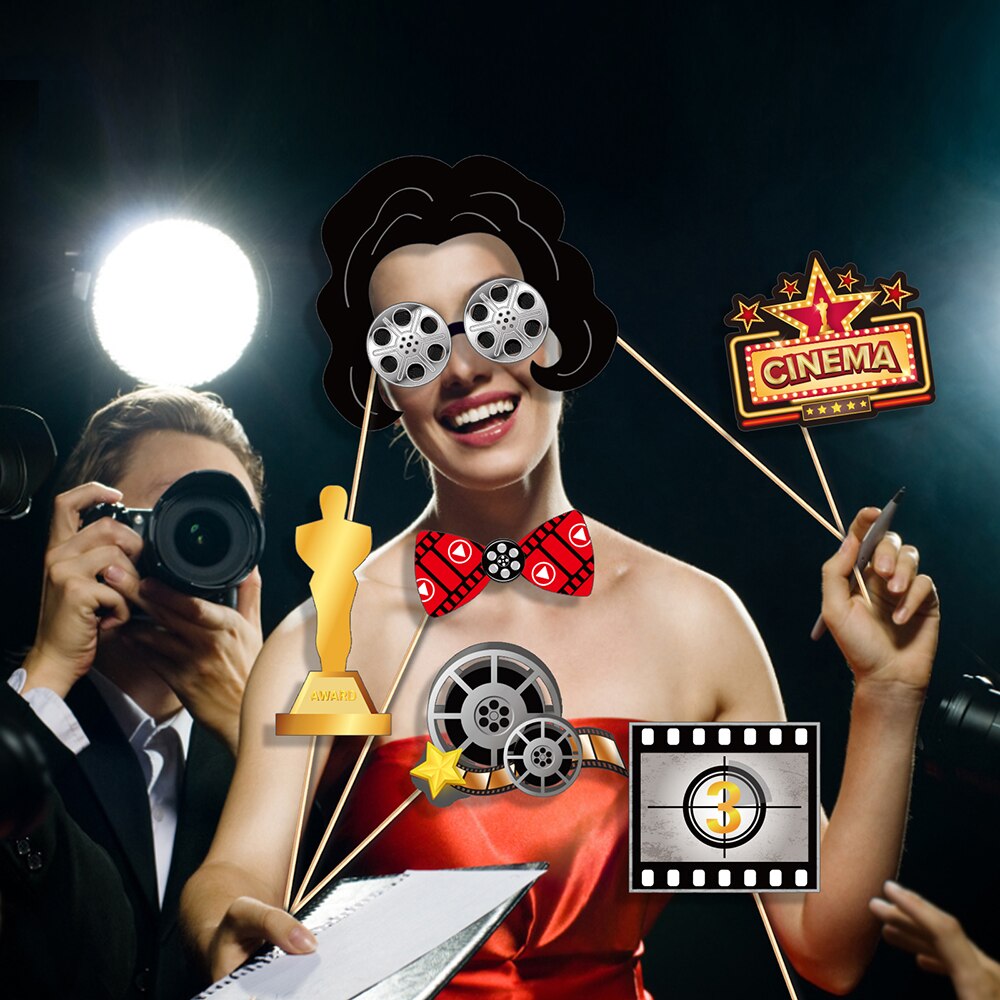 25pcs Cinema Hollywood World Movie Time Party DIY Paper Photobooth Prop Photo Props Kids Baby Shower Birthday Party Favors