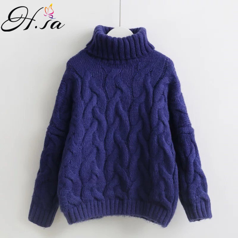 H.sa kvinder rullekrave trøjer efterår vinter pull trøjer europæiske afslappet twist varme trøjer oversized sweater trøje til kvinder: Hf7202 flåde