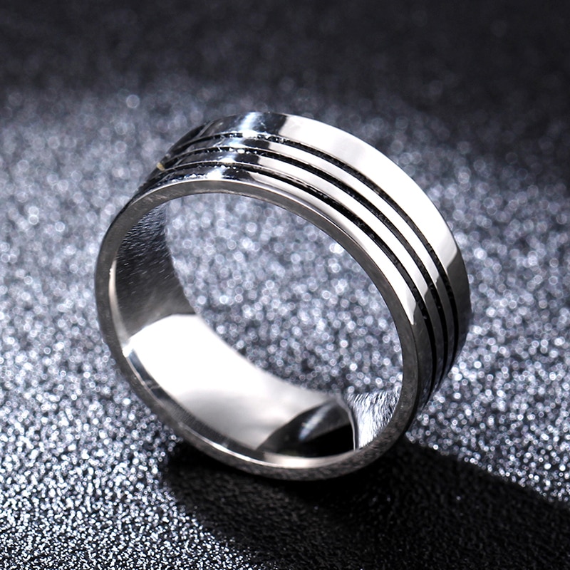 8mm Stripe Titanium Band Brushed Wedding Ring Solid Ring glossy 316L stainless steel ring for women men Valentine's Day