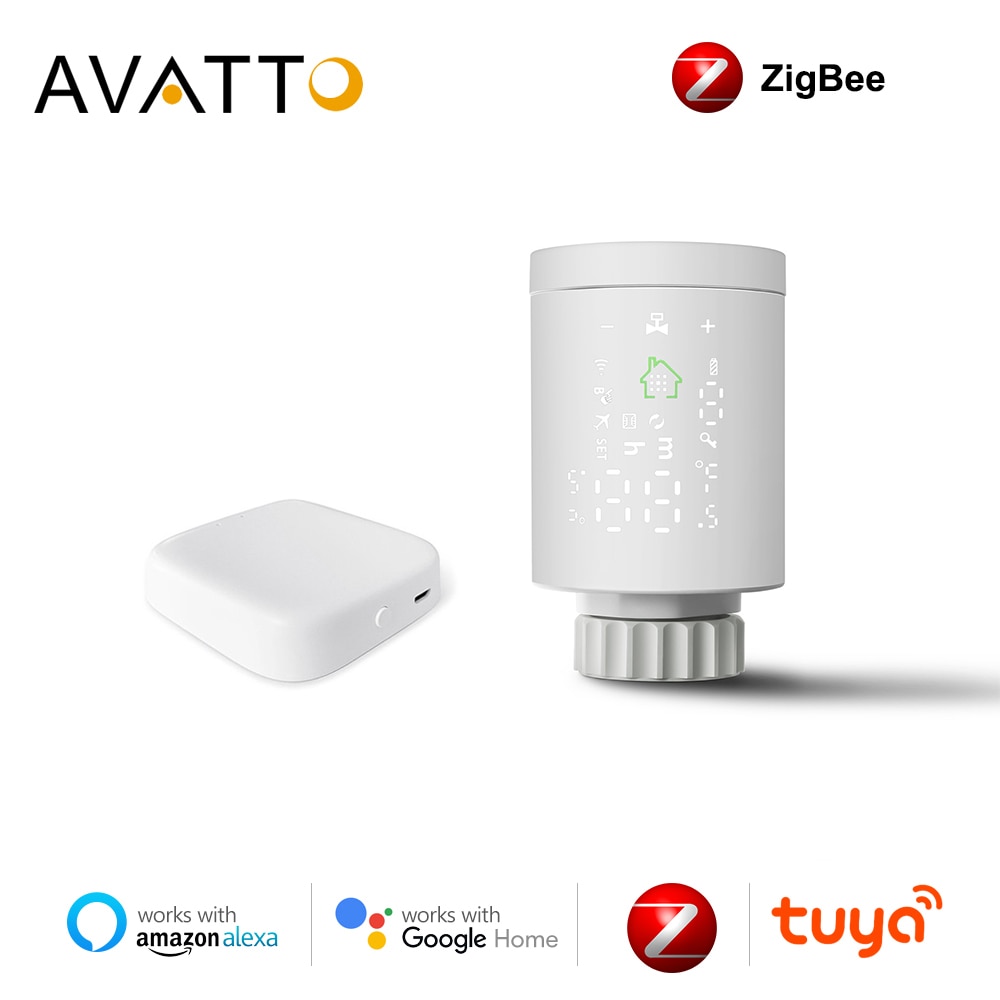 Vanne de Thermostat de radiateur intelligente AVATTO Zigbee, contrôleur d'actionneur de vanne de radiateur thermostatique Tuya pour Alexa, Google Home