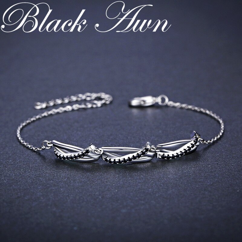 [Zwart Awn] 925 Sterling Silver Charm Armband Vrouwen Bruiloft Sieraden S006