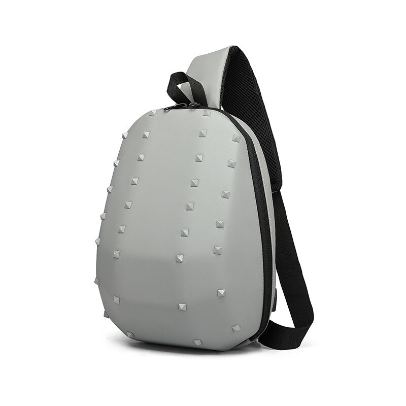 OZUKO Rivet poitrine sac sac à bandoulière mâle étanche court voyage sacs à bandoulière USB sac de messager pour les affaires d'adolescent: Gris